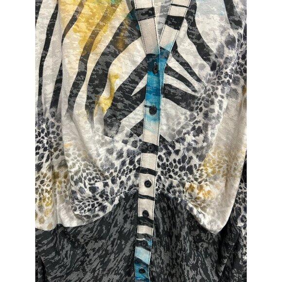 Zebra Print Button-Up Shirt Paris Burn Out Mixed Animal Abstract Pattern Sz 2X - Picture 4 of 8